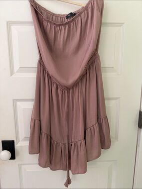 Strapless Tiered Mauve Dress with Tie Waist